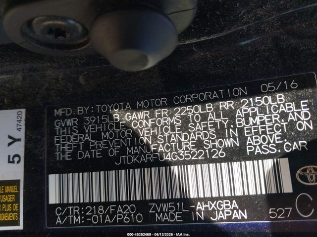 Toyota Prius Three 2016 JTDKARFU4G3522126 Image 9
