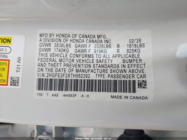 2HGFE2F2XTH562392 Honda Civic Lx