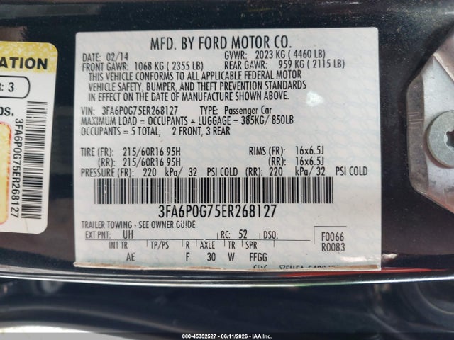 Ford FUSION S 2014 3FA6P0G75ER268127 Image 9