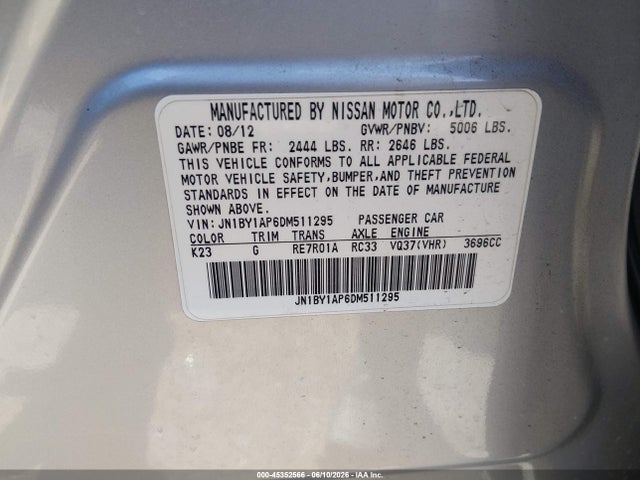 Продаж на аукціоні авто 2013 Infiniti M37, vin: JN1BY1AP6DM511295, номер лоту: 45352566