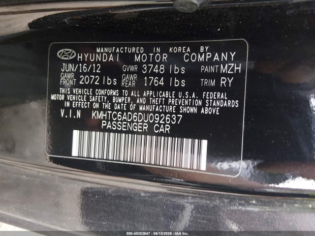 45352647 :رقم المزاد ، KMHTC6AD6DU092637 vin ، 2013 Hyundai Veloster Base W/gray مزاد بيع