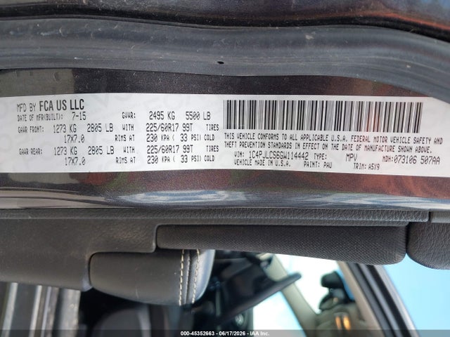 Продаж на аукціоні авто 2016 Jeep Cherokee Latitude, vin: 1C4PJLCS6GW114442, номер лоту: 45352663