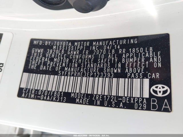 Toyota Corolla Le Eco Plus 2014 5YFBPRHE3EP123393 Image 9