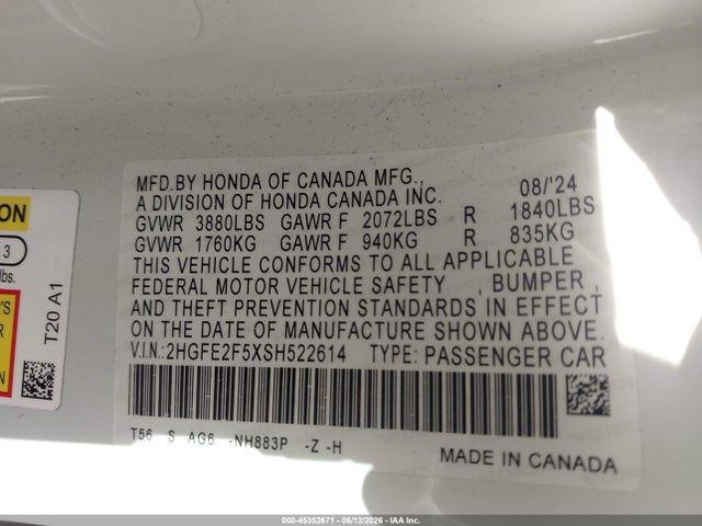 Honda Civic Sport 2025 2HGFE2F5XSH522614 Image 9