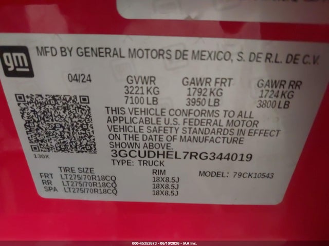3GCUDHEL7RG344019 Chevrolet Silverado 1500 4wd Short Bed Zr2