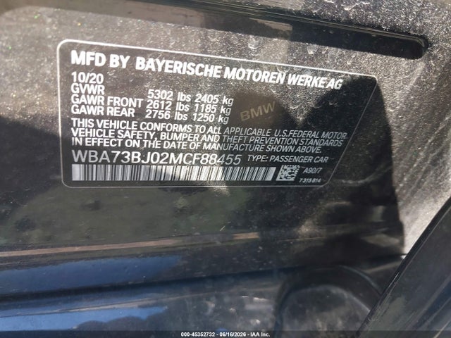 Продажа на аукционе авто 2021 Bmw 540i Xdrive, vin: WBA73BJ02MCF88455, номер лота: 45352732