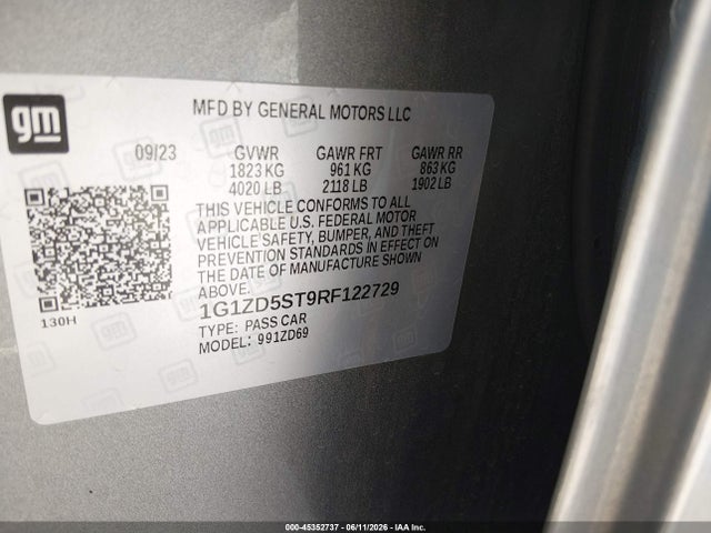 Aukcja sprzedaży 2024 Chevrolet Malibu Fwd 1lt, vin: 1G1ZD5ST9RF122729, numer aukcji: 45352737