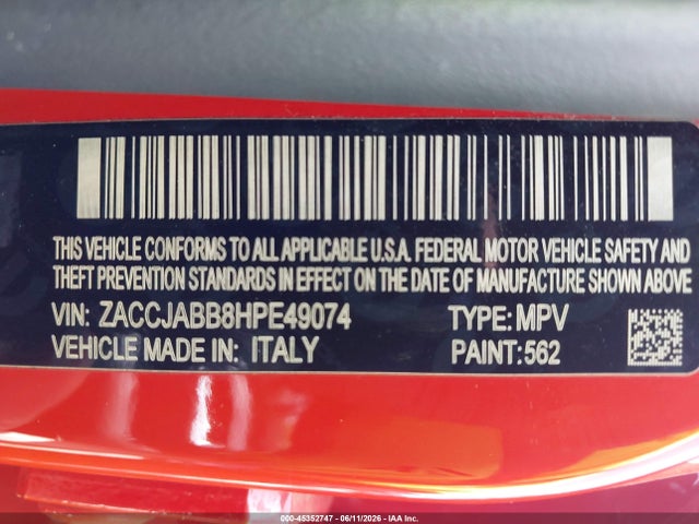 Aukcja sprzedaży 2017 Jeep Renegade Latitude Fwd, vin: ZACCJABB8HPE49074, numer aukcji: 45352747