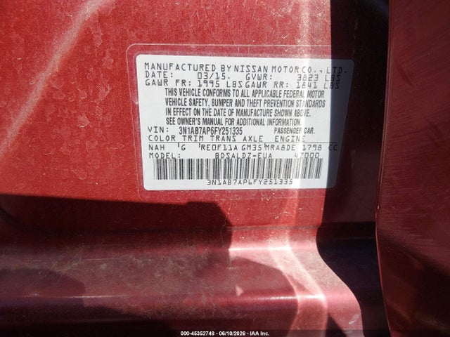 3N1AB7AP6FY251335 Nissan Sentra Fe+ S/s/sl/sr/sv