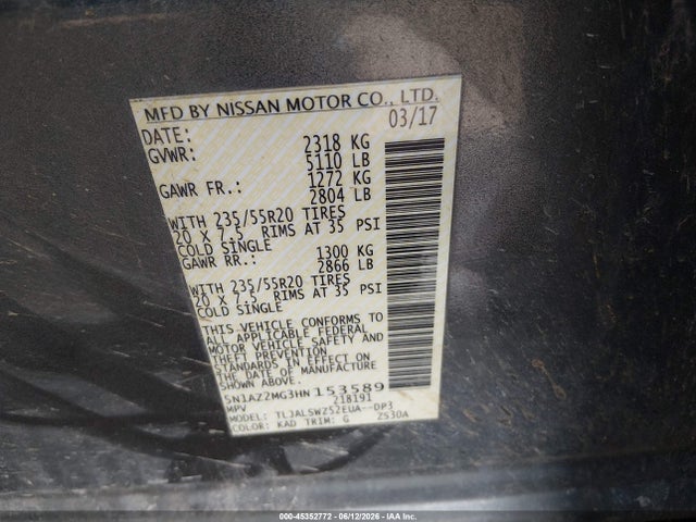 Nissan Murano Platinum 2017 5N1AZ2MG3HN153589 Image 9