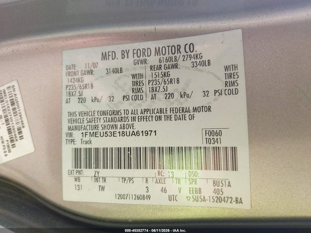 Продажа на аукционе авто 2008 Ford Explorer Sport Trac Limited, vin: 1FMEU53E18UA61971, номер лота: 45352774