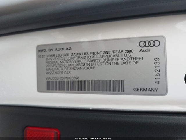 WAUD3BF26PN023290 Audi A6 Premium 45 Tfsi Quattro S Tronic
