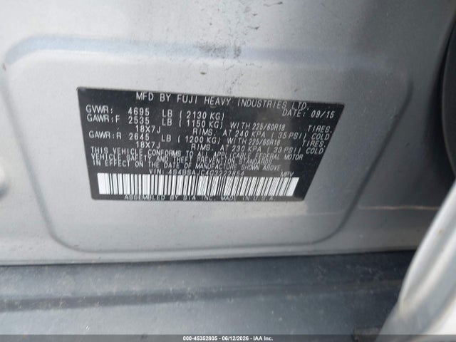 Subaru Outback 2.5i Limited 2016 4S4BSAJC4G3222854 Image 9