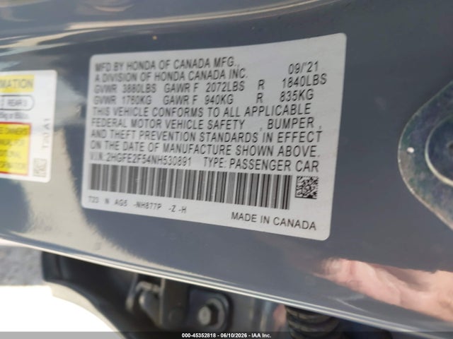 Honda Civic Sport 2022 2HGFE2F54NH530891 Image 9