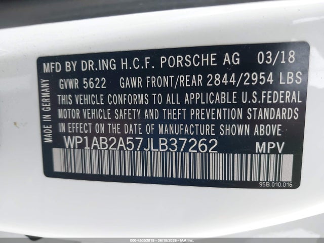 Продажа на аукционе авто 2018 Porsche Macan S, vin: WP1AB2A57JLB37262, номер лота: 45352819