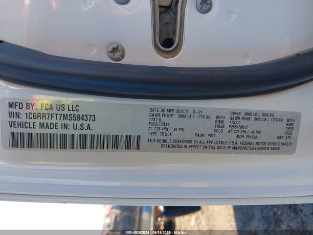 2021 Ram 1500 Classic Tradesman  4x4 6'4 Box მანქანა იყიდება აუქციონზე, vin: 1C6RR7FT7MS584373, აუქციონის ნომერი: 45352834