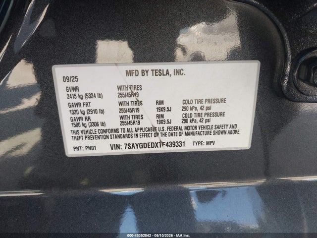 Aukcja sprzedaży 2026 Tesla Model Y Premium Rear-wheel Drive/rear-wheel Drive, vin: 7SAYGDEDXTF439331, numer aukcji: 45352842