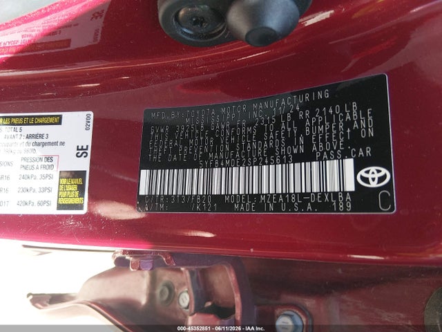 Aukcja sprzedaży 2025 Toyota Corolla Le, vin: 5YFB4MDE2SP245613, numer aukcji: 45352851