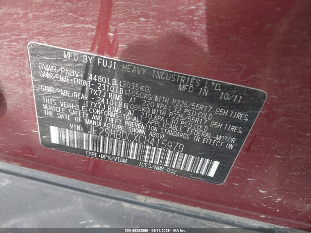 Aukcja sprzedaży 2012 Subaru Forester 2.5x Premium, vin: JF2SHBDCXCH415979, numer aukcji: 45352860