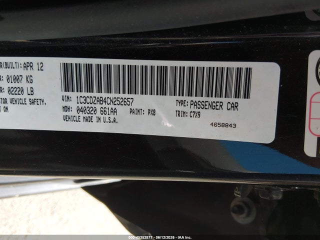 Aukcja sprzedaży 2012 Dodge Avenger Se, vin: 1C3CDZAB4CN252657, numer aukcji: 45352877