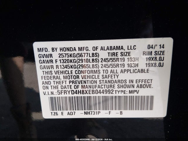 Продаж на аукціоні авто 2014 Acura Mdx Advance Pkg W/entertainment Pkg, vin: 5FRYD4H8XEB044992, номер лоту: 45352899