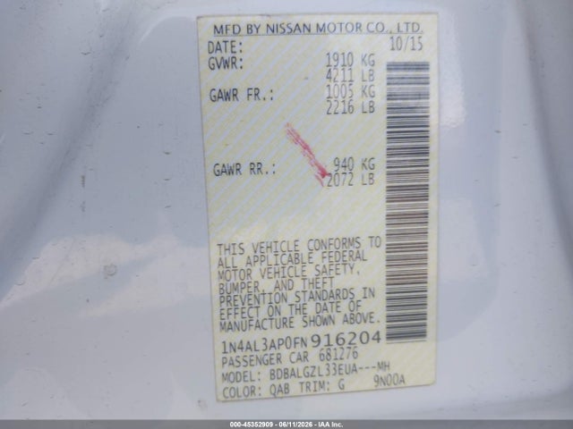 Nissan Altima 2.5 S 2015 1N4AL3AP0FN916204 Image 9