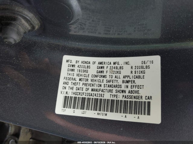 1HGCR2F32GA242262 Honda ACCORD LX