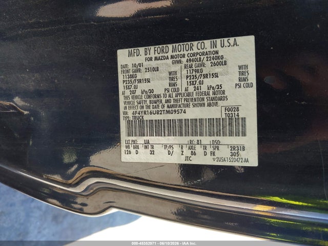 Продажа на аукционе авто 2002 Mazda B3000 Ds, vin: 4F4YR16U82TM09574, номер лота: 45352971