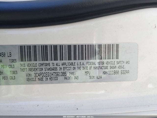 Продаж на аукціоні авто 2017 Dodge Journey Gt, vin: 3C4PDCEG1HT561395, номер лоту: 45353001