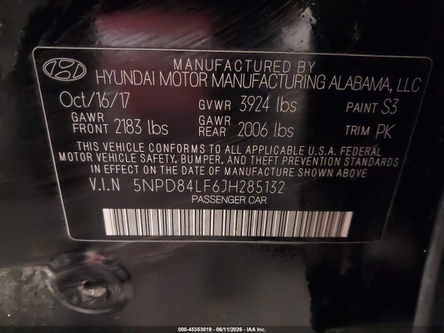 Продажа на аукционе авто 2018 Hyundai Elantra Limited, vin: 5NPD84LF6JH285132, номер лота: 45353019