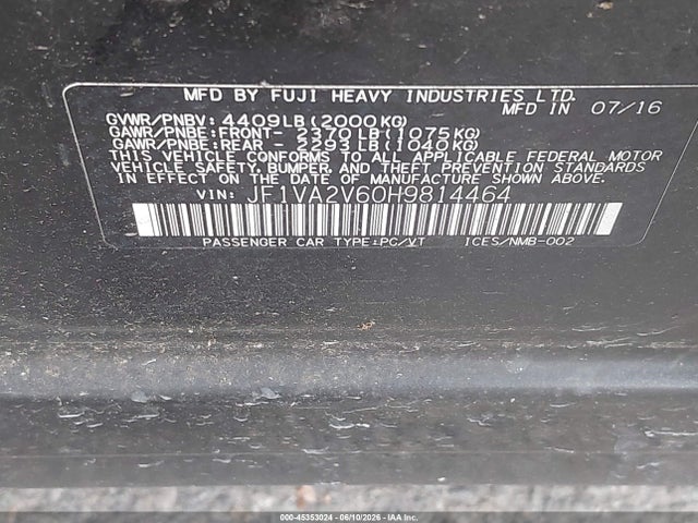 Aukcja sprzedaży 2017 Subaru Wrx Sti, vin: JF1VA2V60H9814464, numer aukcji: 45353024