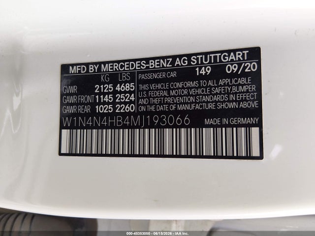 Aukcja sprzedaży 2021 Mercedes-benz Gla 250 4matic, vin: W1N4N4HB4MJ193066, numer aukcji: 45353050
