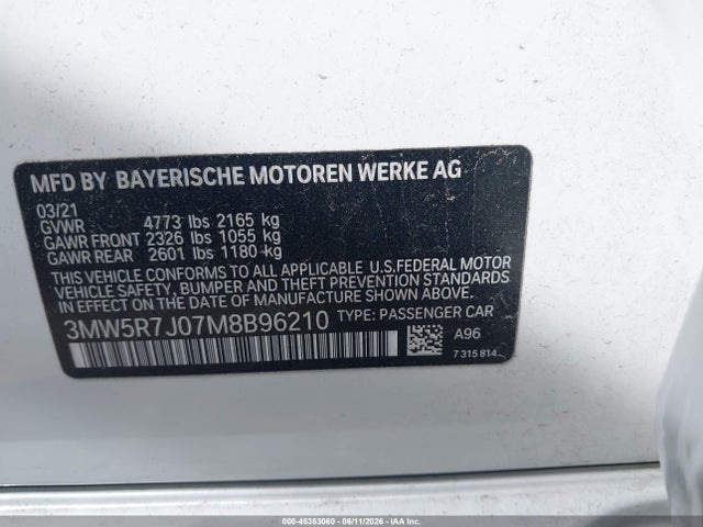 Продаж на аукціоні авто 2021 Bmw 330i Xdrive, vin: 3MW5R7J07M8B96210, номер лоту: 45353060