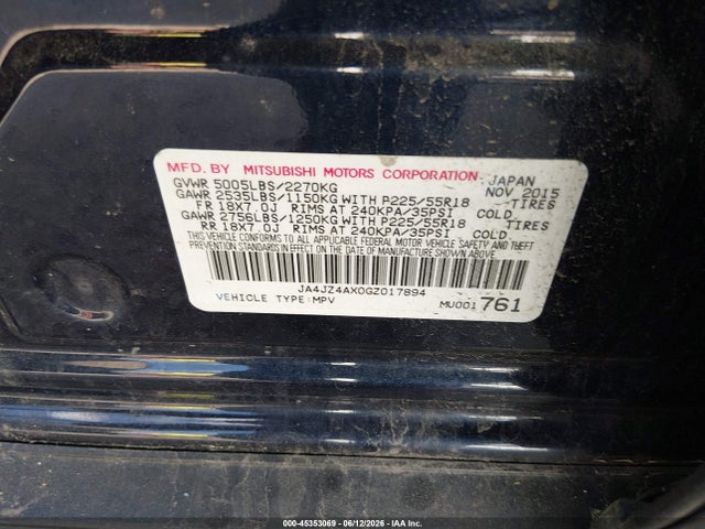 Aukcja sprzedaży 2016 Mitsubishi Outlander Gt, vin: JA4JZ4AX0GZ017894, numer aukcji: 45353069