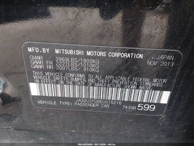 Продажа на аукционе авто 2014 Mitsubishi Lancer Es, vin: JA32U2FU6EU015216, номер лота: 45353080