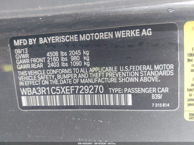 Aukcja sprzedaży 2014 Bmw 435i, vin: WBA3R1C5XEF729270, numer aukcji: 45353087
