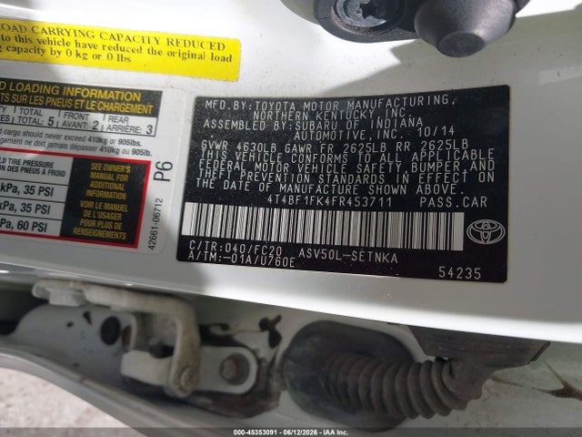 Aukcja sprzedaży 2015 Toyota Camry Le, vin: 4T4BF1FK4FR453711, numer aukcji: 45353091