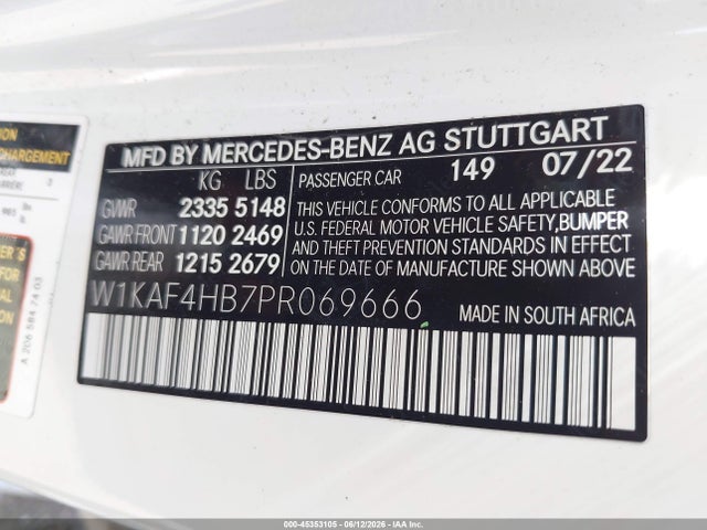 Aukcja sprzedaży 2023 Mercedes-benz C 300 4matic, vin: W1KAF4HB7PR069666, numer aukcji: 45353105