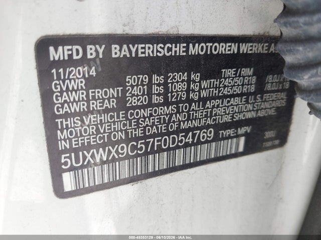 BMW X3 Xdrive28i 2015 5UXWX9C57F0D54769 Image 9