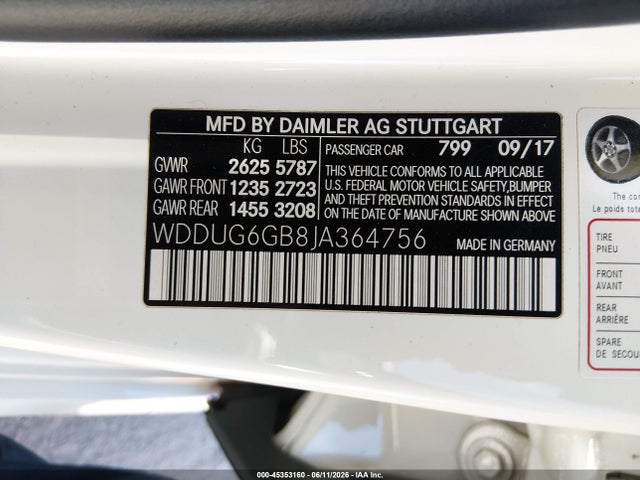 WDDUG6GB8JA364756 Mercedes-Benz S 450
