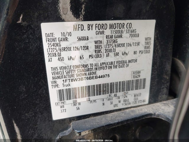 Auction sale of the 2011 Ford F-350, vin: 1FT8W3BT6BEB44975, lot number: 45353180