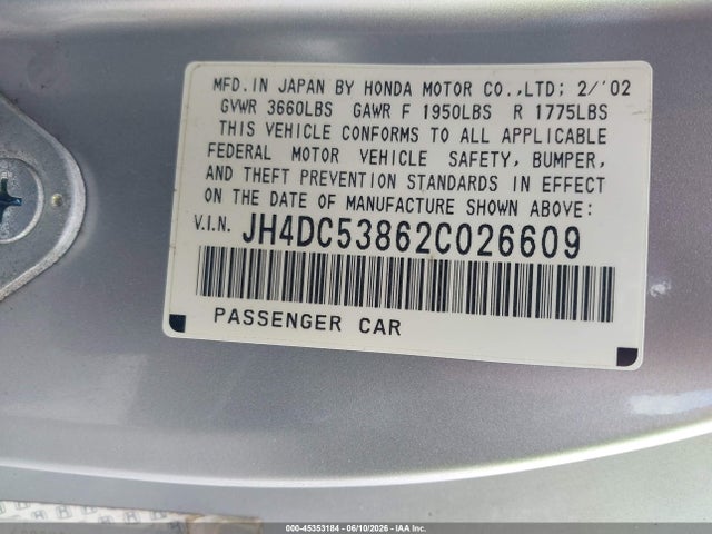 Aukcja sprzedaży 2002 Acura Rsx, vin: JH4DC53862C026609, numer aukcji: 45353184