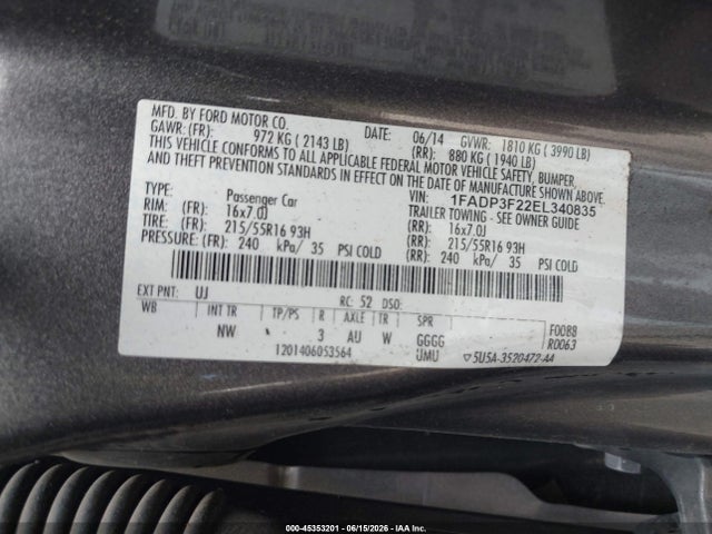 Продажа на аукционе авто 2014 Ford Focus Se, vin: 1FADP3F22EL340835, номер лота: 45353201