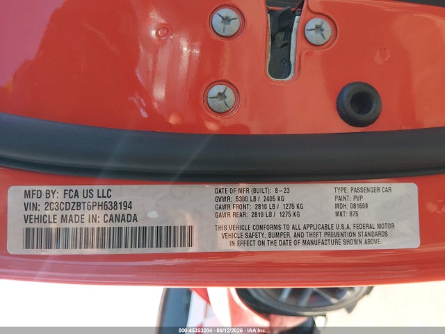 2023 Dodge Challenger R/t მანქანა იყიდება აუქციონზე, vin: 2C3CDZBT6PH638194, აუქციონის ნომერი: 45353204