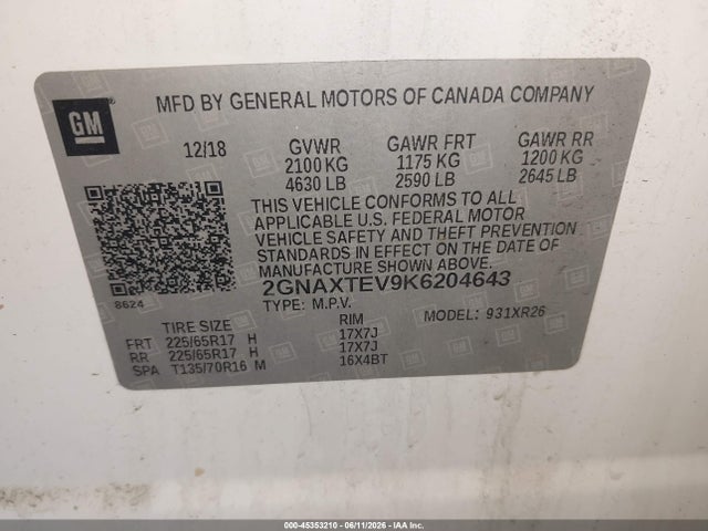 Chevrolet EQUINOX LT 2019 2GNAXTEV9K6204643 Image 9