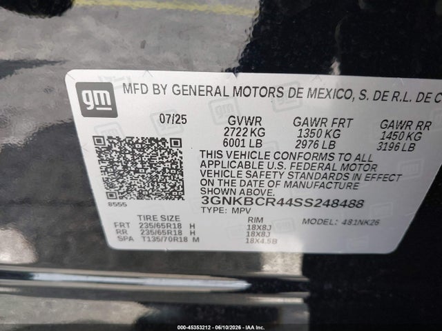 Aukcja sprzedaży 2025 Chevrolet Blazer Fwd 2lt, vin: 3GNKBCR44SS248488, numer aukcji: 45353212