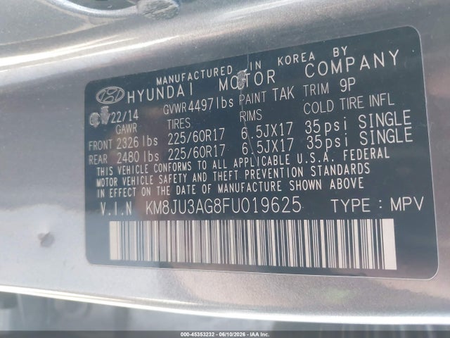 Hyundai TUCSON SE 2015 KM8JU3AG8FU019625 Image 9