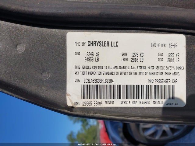 Aukcja sprzedaży 2008 Chrysler 300 Touring, vin: 2C3LA53G38H160384, numer aukcji: 45353272