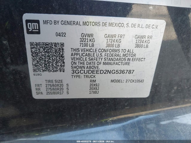 3GCUDEED2NG536787 Chevrolet Silverado 1500 4wd Short Bed Rst