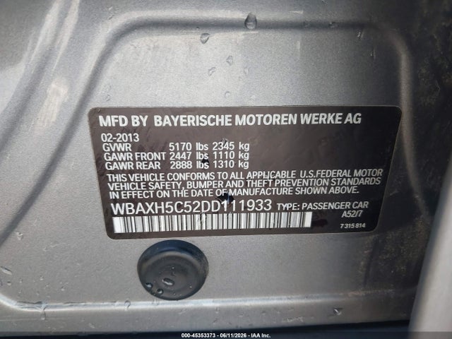2013 Bmw 528i Xdrive მანქანა იყიდება აუქციონზე, vin: WBAXH5C52DD111933, აუქციონის ნომერი: 45353373